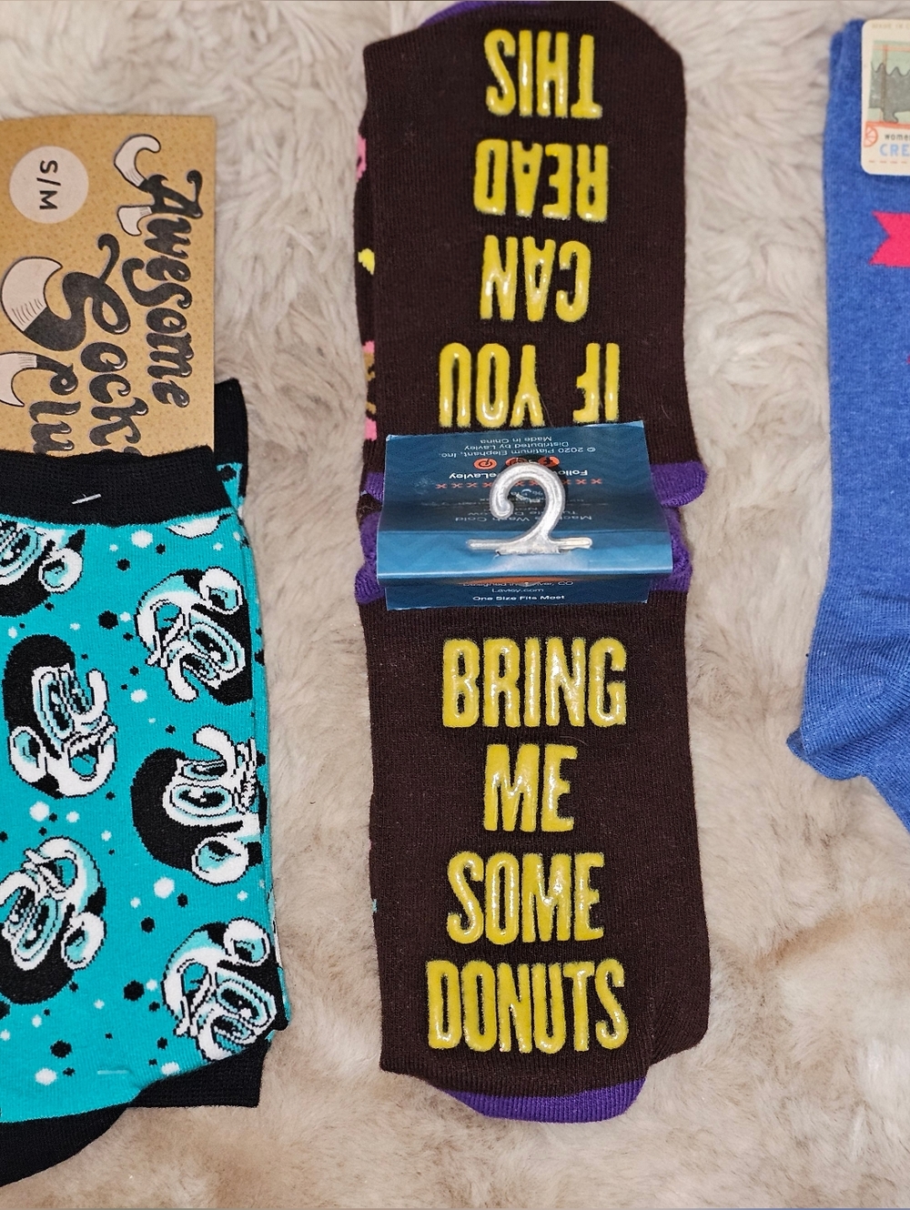 NWT Bring Me Some Donuts Funny Face Horse Novelty Women's Socks 3 Pc Lot Sz 5-10